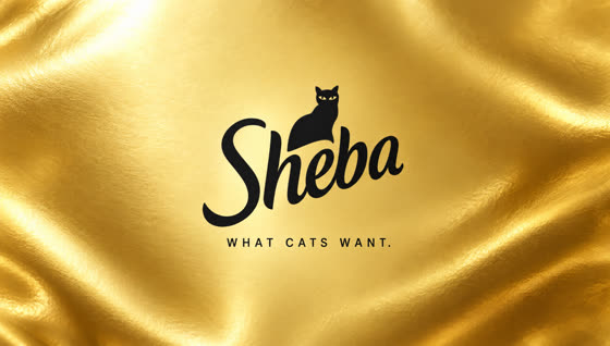 The Sheba mark on a gold foil field with the line what cats want